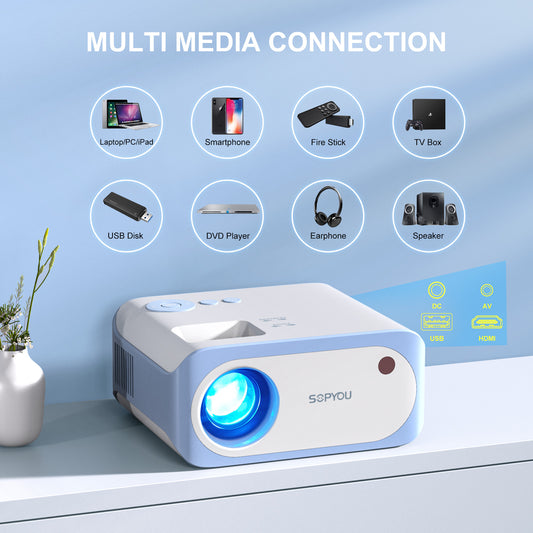 Mini Projector, Native 1080P Full HD 9000L SOPYOU P2 Movie Outdoor Projector 4K Supported with Tripod