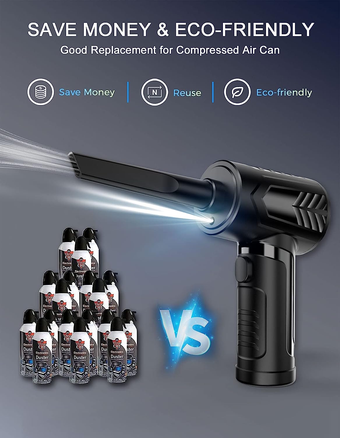 SOPYOU Compressed Air Duster - 110000RPM Electric Air Duster with LED Light 12pcs Cordless Air Duster 7600mAh Air Blower