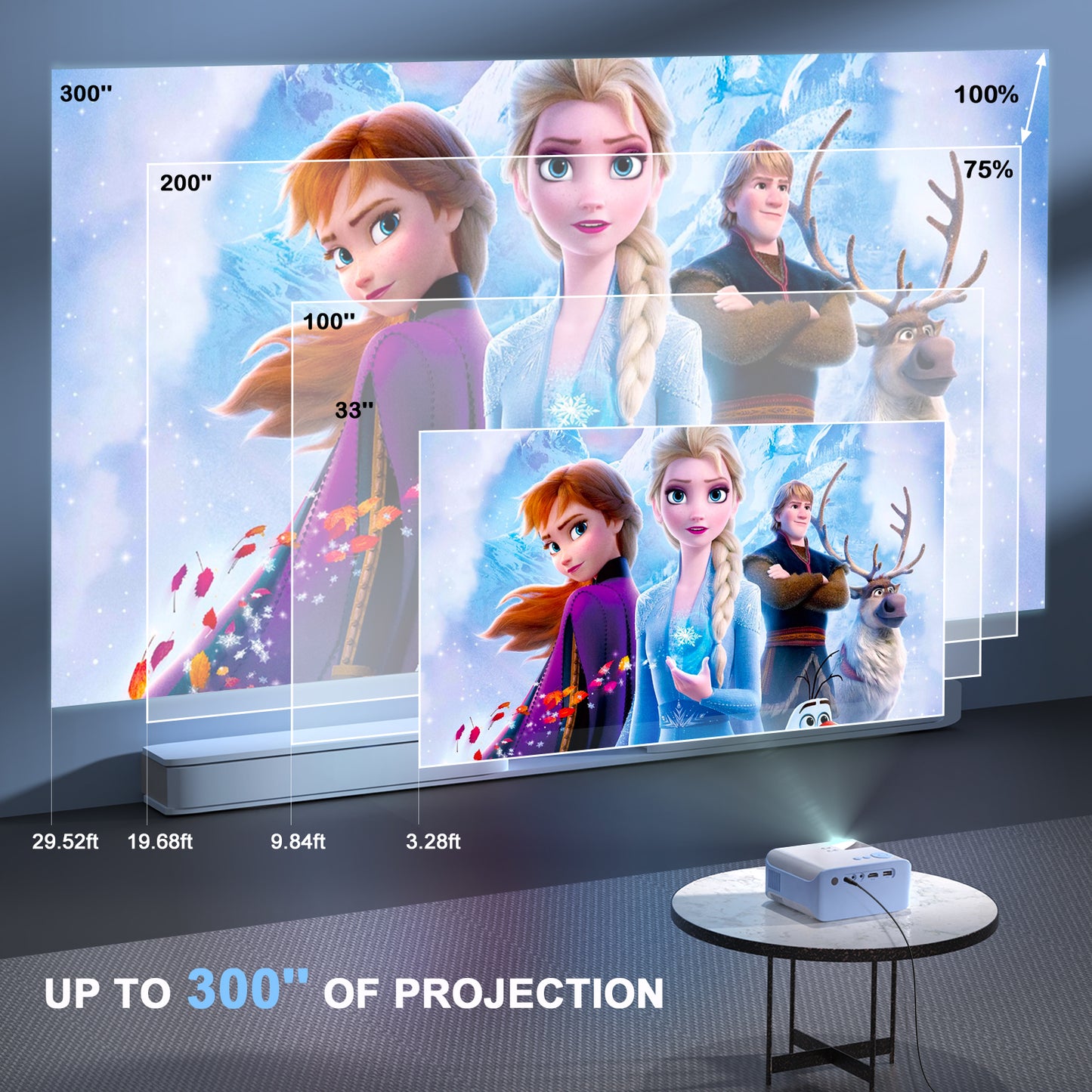 Mini Projector, Native 1080P Full HD 9000L SOPYOU P2 Movie Outdoor Projector 4K Supported with Tripod